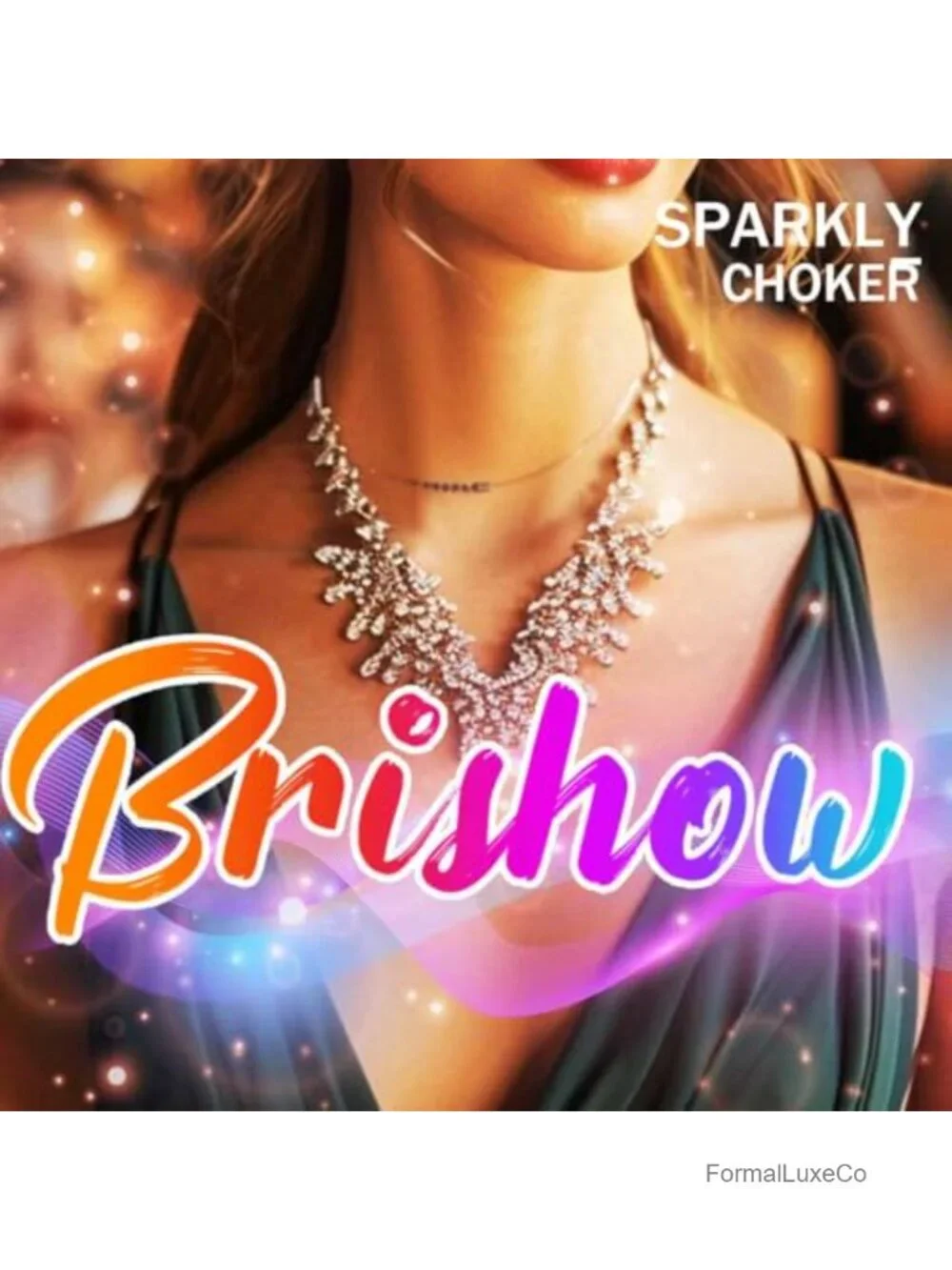 Silver Rhinestone Choker Necklace Sparkly Crystal Tassel Collar Prom Wedding